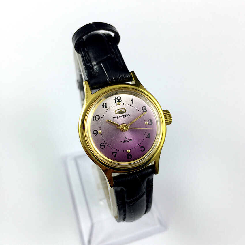Montre mécanique manuelle Zhufeng pour femme, boîtier rond, 3 aiguilles, fond violet