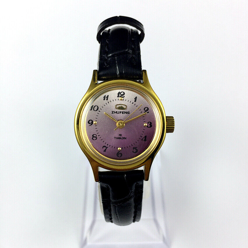 Montre mécanique manuelle Zhufeng pour femme, boîtier rond, 3 aiguilles, fond violet
