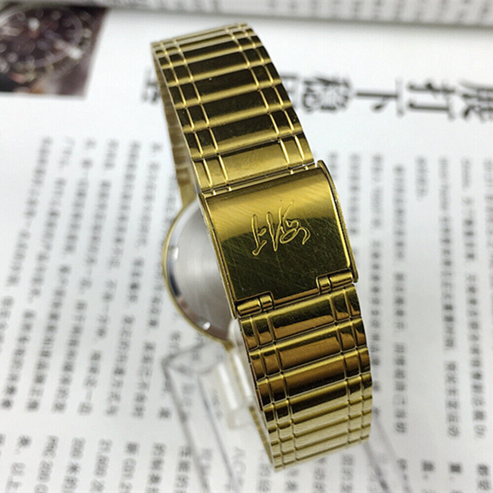 Shanghai Factory 34mm manual watch with golden case and yellow dial, classic mechanical timepiece for enthusiasts