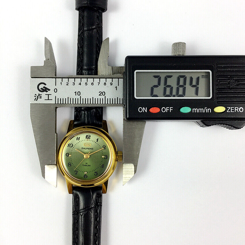 Montre mécanique manuelle Zhufeng pour femme, boîtier rond, 3 aiguilles, fond vert