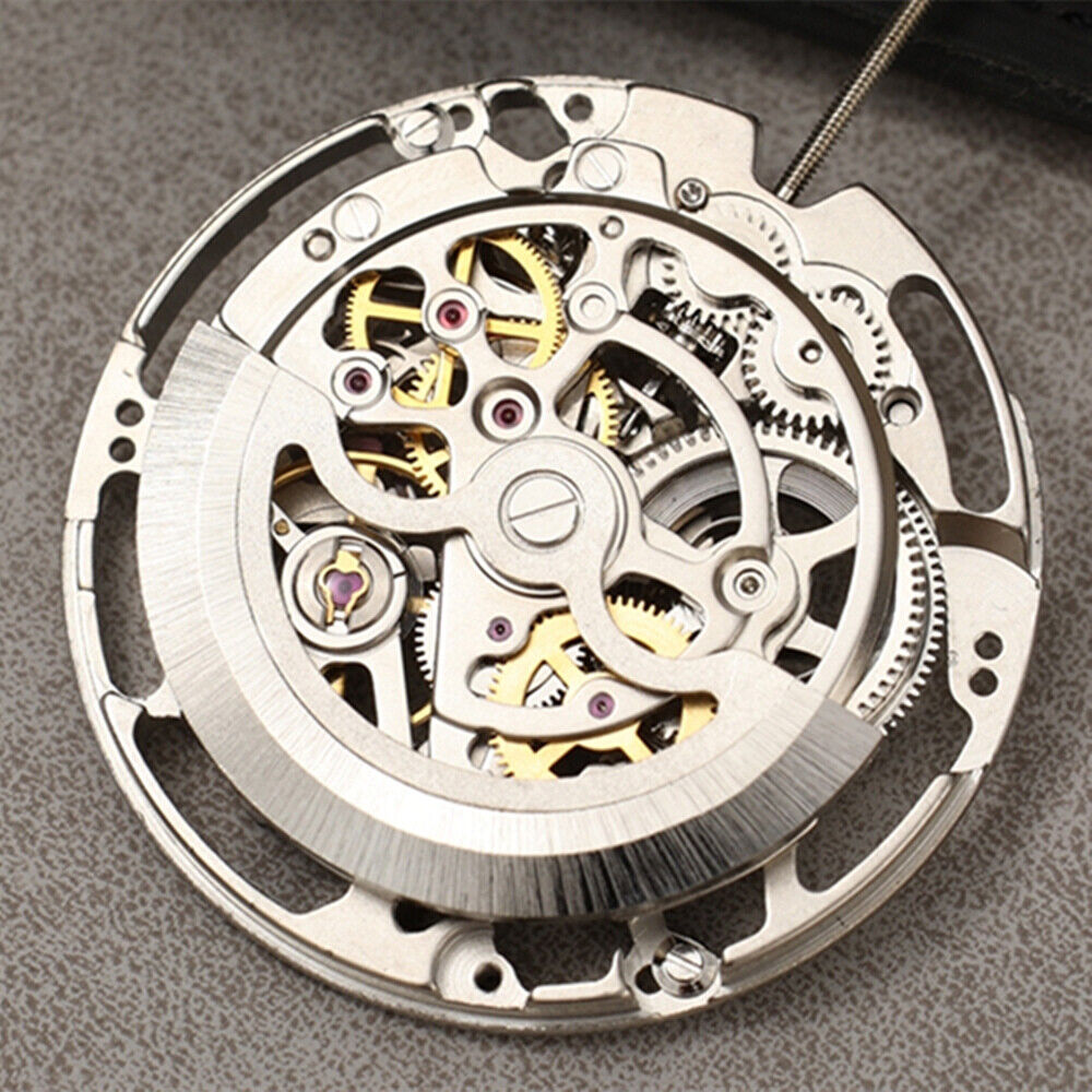 Dandong Silver automatic mechanical watch with hollow dial, second stop feature, precise China-made craftsmanship.