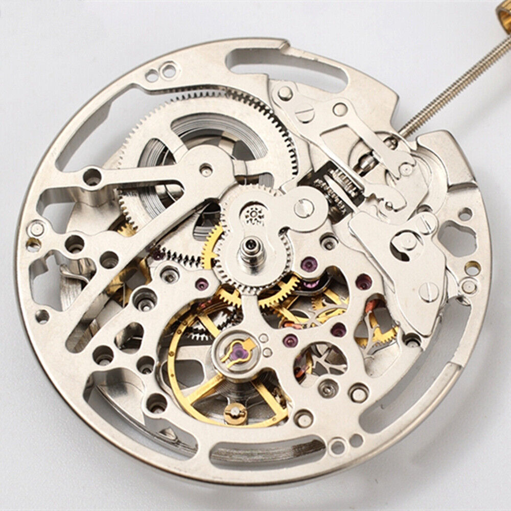 Dandong Silver automatic watch with hollow dial, second stop feature, and intricate mechanical design.