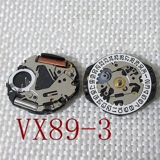 Japan-made Hattori Epson TMI VX89E quartz watch movement with stem for precise timekeeping.