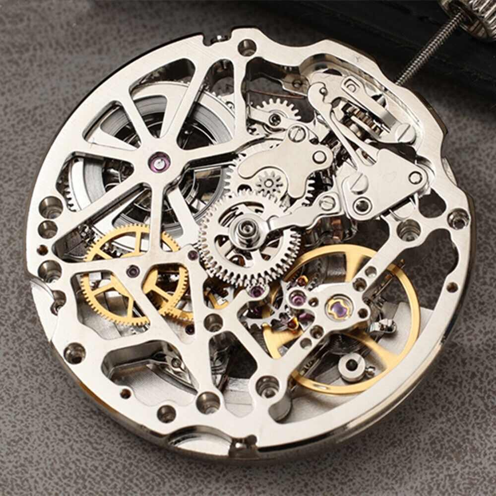 Seagull ST2502K silver hollow watch movement displaying intricate gears for watch accessories.