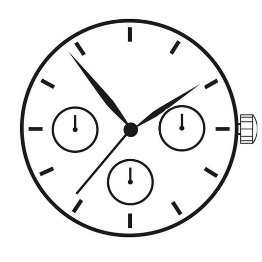 Hattori Epson TMI VX7J quartz watch movement with stem, precision Japanese craftsmanship for watch repair.