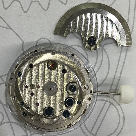 Asian Multifunctional Date@12 watch with bare balance wheel, automatic mechanical movement, sleek design by Asian brand.