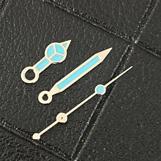 Classic multi-color silver trimmed green luminous watch hands for NH35/NH36 movements.