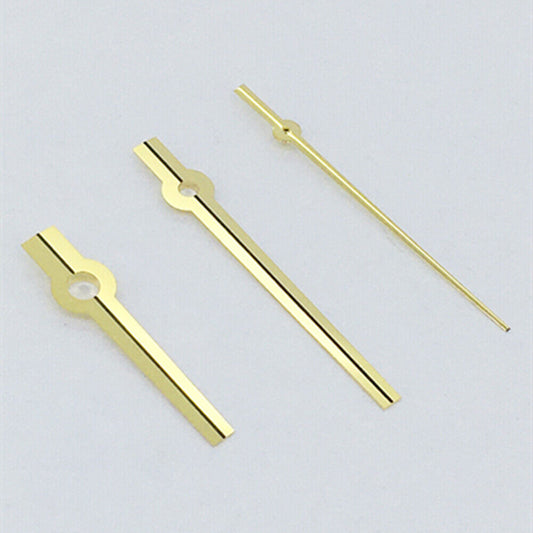 Men?s black polished watch hands with golden trim, no lume, compatible with Asian 8215/2813/8205 movements.