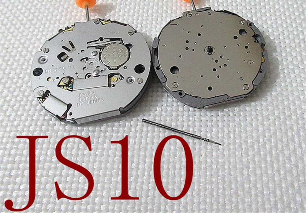 Miyota JS10 Japan quartz watch movement with small seconds at 6, 9, and 12 o'clock positions by Miyota.
