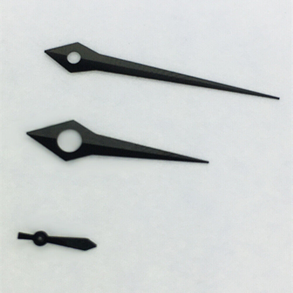 Long pointed black watch hands without lume, compatible with ST3600/ST3620/ETA6497/6498 movements, brand quality.