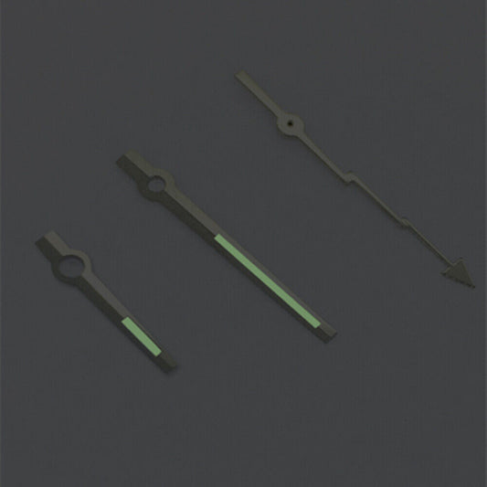 Silver trim green luminous watch hands for Asian 8215/2813/8205 movements, ideal for watch repairs.