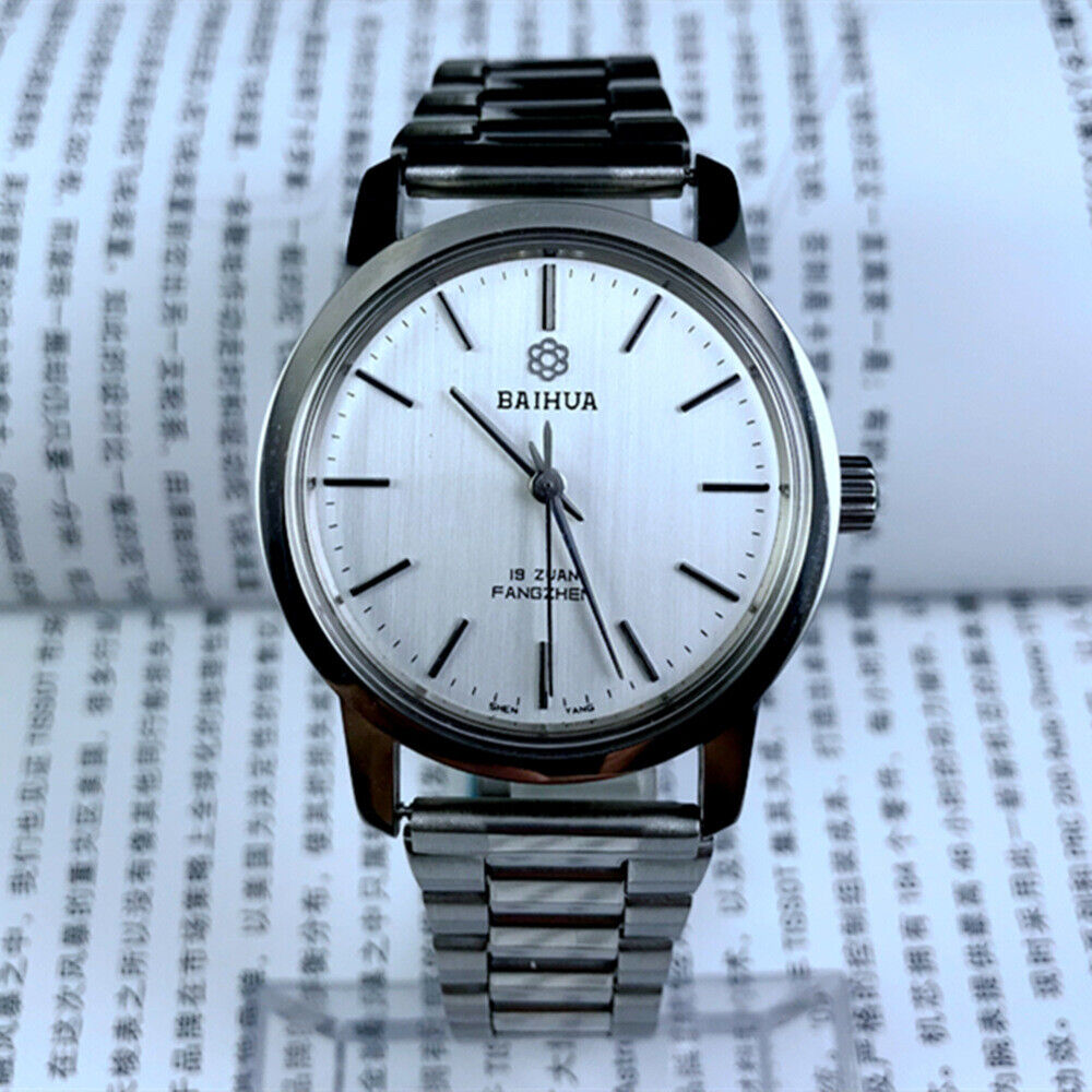 37mm China Baihua Manual Mechanical Watch 19 Jews Silver Dial Silver Case