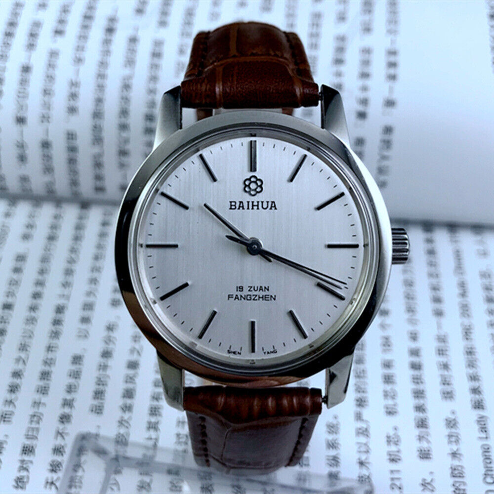 37mm China Baihua Manual Mechanical Watch 19 Jews Silver Dial Silver Case