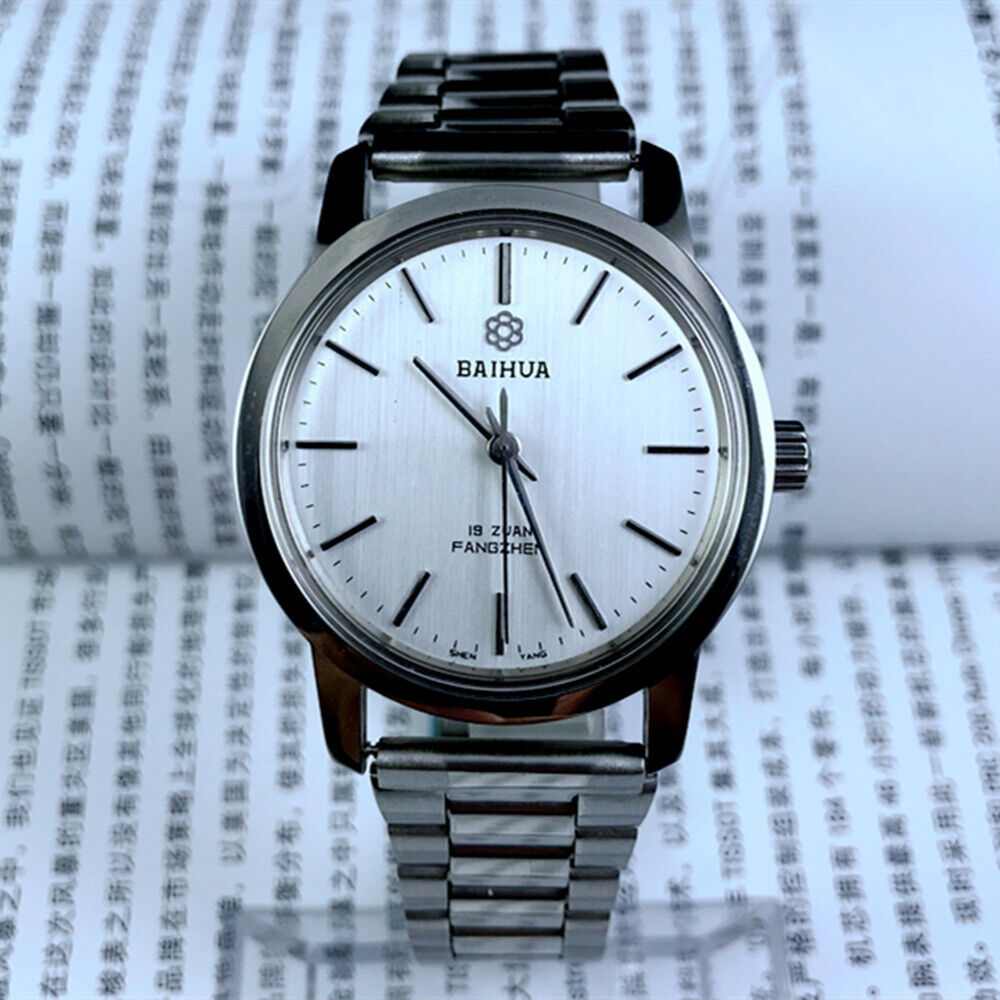 37mm China Baihua Manual Mechanical Watch 19 Jews Silver Dial Silver Case