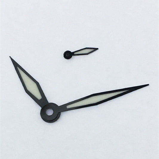 Black trim green polished blue lume watch hands for ST3600 movement, enhancing vintage watch designs.