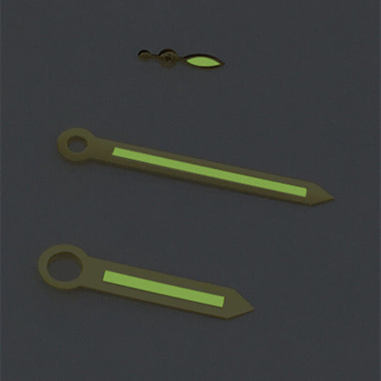 Golden trim green luminous watch hands for ST3600 movement, enhancing visibility and style.