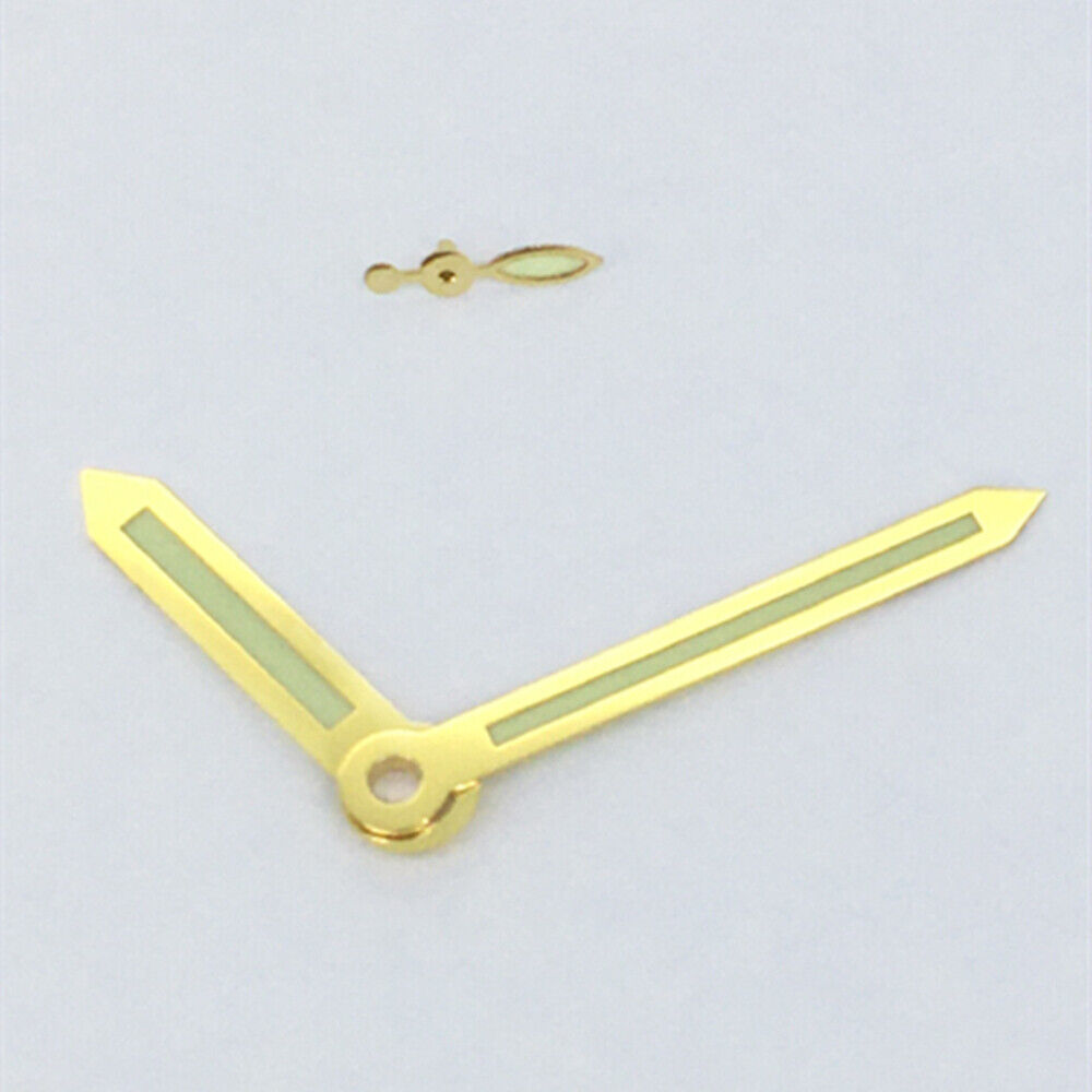 Golden trim green luminous watch hands for ST3600 movement, offering enhanced visibility and stylish design.