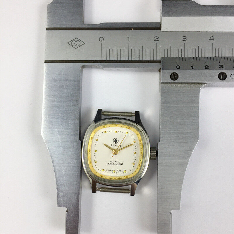 SHANGHAI JINJI 26mm lady watch with golden square case, manual mechanical movement, 17 jewel precision.