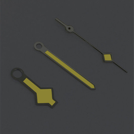 Silver trim yellow lume watch hands for Asian 8215/2813/8205 movement, ideal for precise timepiece upgrades.