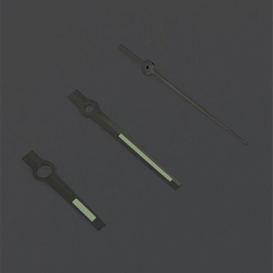 Silver-trimmed green luminous watch hands designed for Asian 8215/2813/8205 movements, precise and stylish.