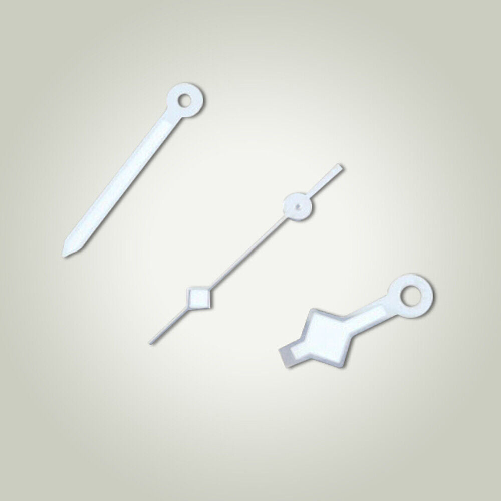 Silver watch hands compatible with Miyota and ETA movements, ideal for precise timepiece repair and customization.