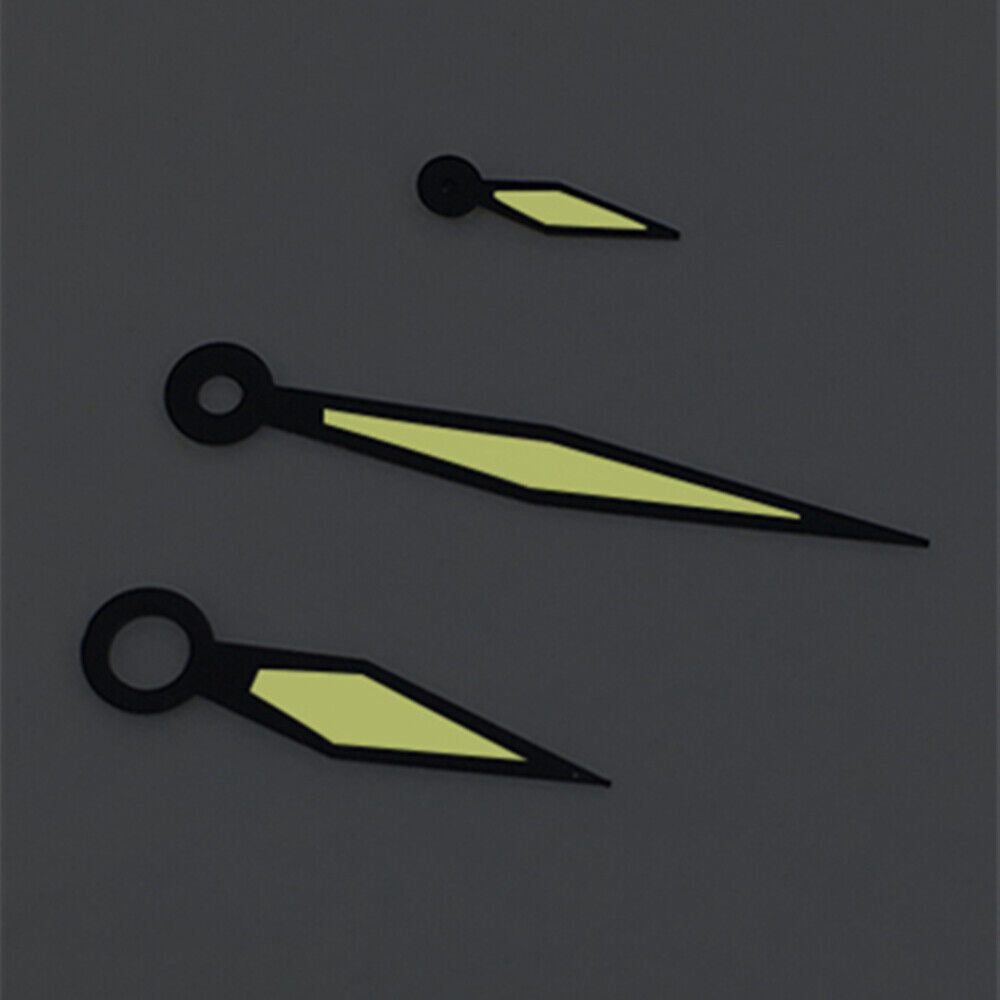 Black trim diamond-shaped yellow lume watch hands for ST3600, ST3620, ETA6497, and ETA6498 movement models.