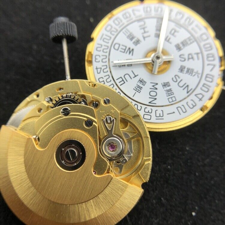 Golden TIANJIN ST2130 mechanical watch movement with double calendar, compatible with 2836-2 and 2824-2 models.