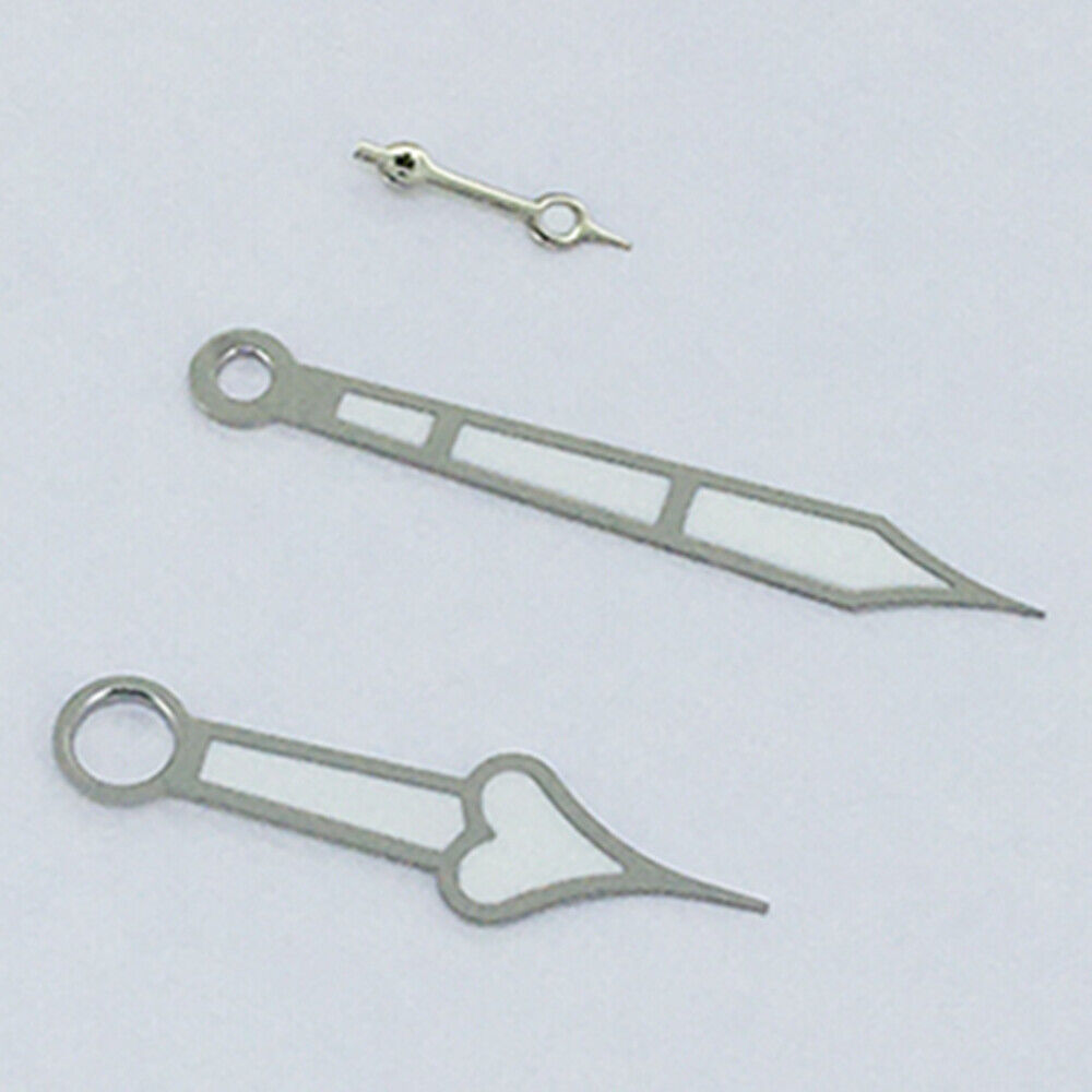 Heart shaped silver trim green lume watch hands for ST3600/ST3620/ETA6497/6498, perfect for vintage watch upgrades.
