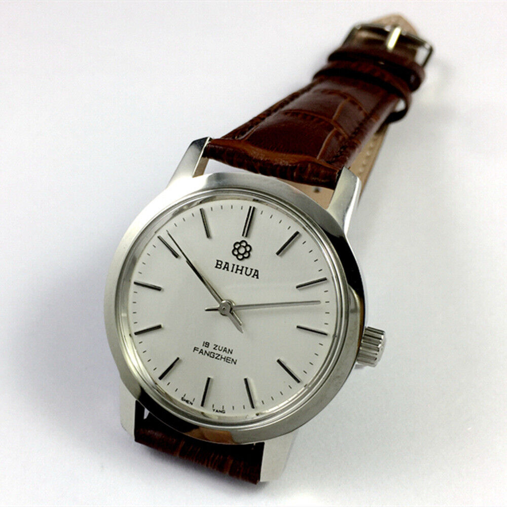 New 37mm China Baihua Manual Mechanical Watch 19 Jews Silver Shock-Resistant