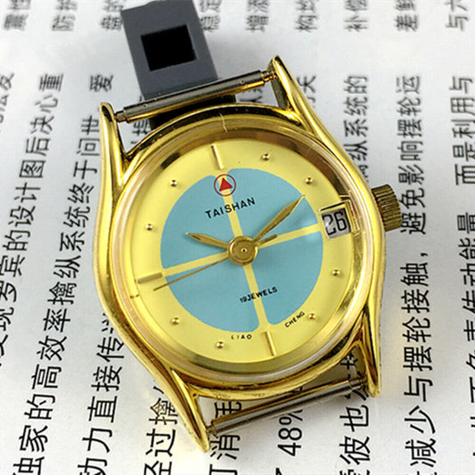 TAISHAN 26mm gold manual mechanical lady watch with single calendar and 19 jewels mechanism