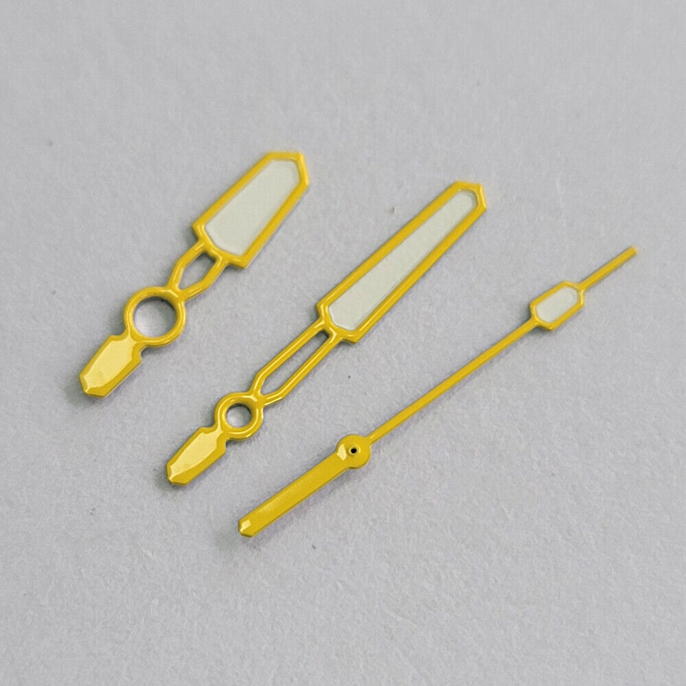 Green luminous watch hands with colorful trim, compatible with NH35/NH36/4R/7S movements by Fashion Candy.