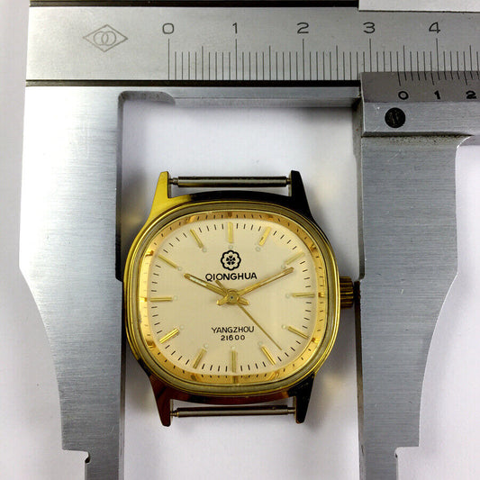 Yangzhou Qionghua 34mm manual steel watch with golden dial and matching band, elegant design.