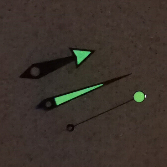 Green luminous orange watch hands with silver trim for NH35, NH36, 4R, and 7S movements.