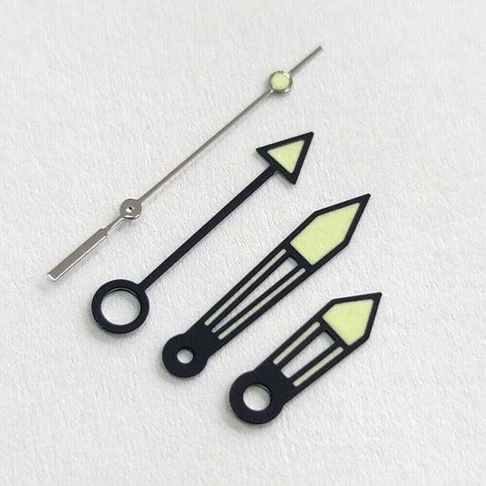 GMT Fruit Green luminous watch hands with black trim for JP Epson NH34 movement, ideal for precise timekeeping.