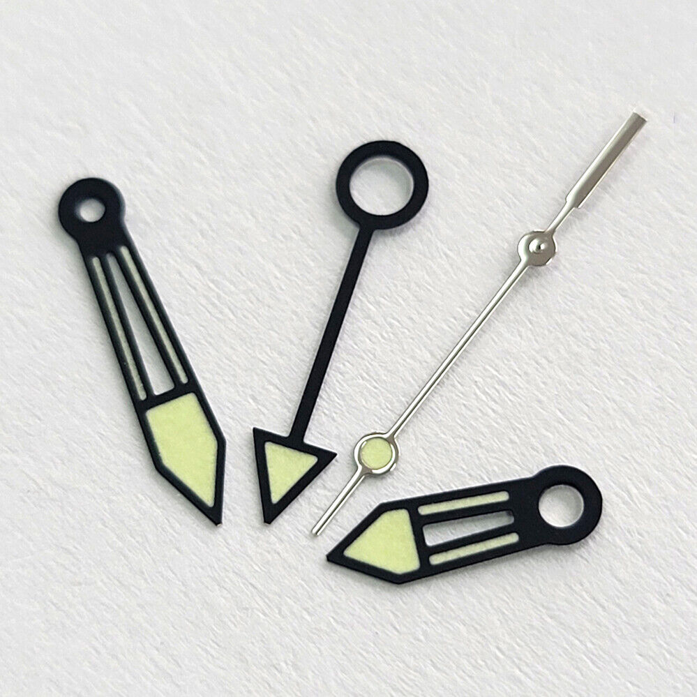GMT Fruit Green watch hands with black trim, luminous for JP Epson NH34 movement, enhancing precise timekeeping accuracy.