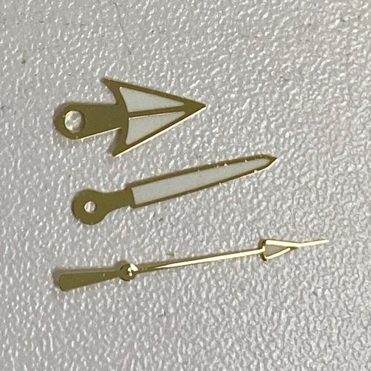 Black, silver, and gold-trimmed luminous watch hands for NH35/NH36 movement, ideal for easy nighttime reading.