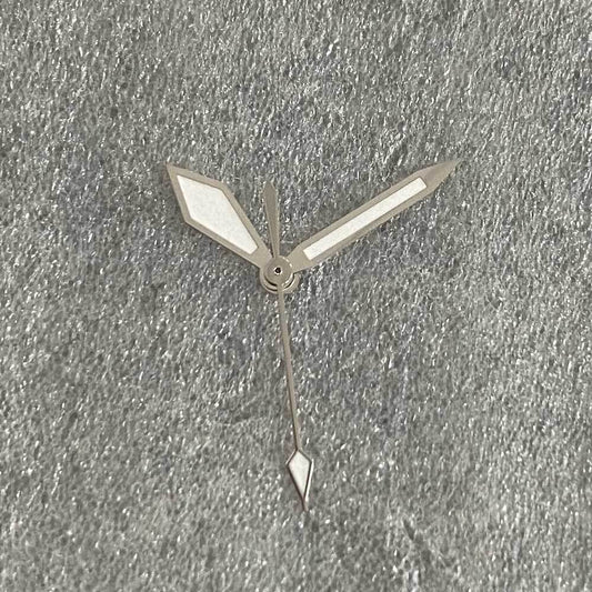 Diamond shape green lume silver trim watch hands for NH35/NH36/4R36 movement, precise fit and luminous display.