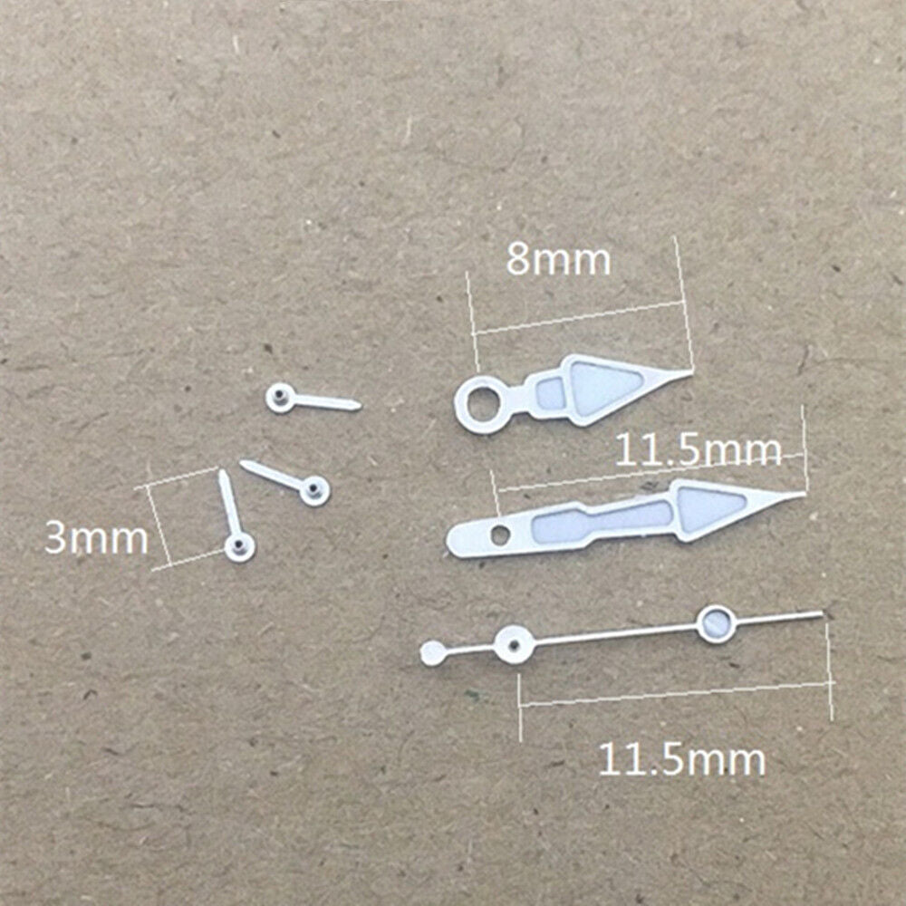 Aiguilles de montre luminescentes vertes en forme de flèche, 11,5 mm, avec garniture argentée, pour mouvement Miyota 0S10 OS10