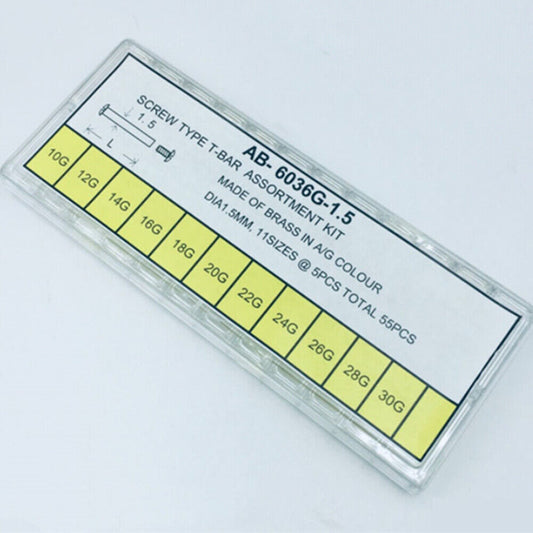 1. Brass 1.5mm watch screws T-bar kit with 11 sizes for precise watchmaker repairs.
