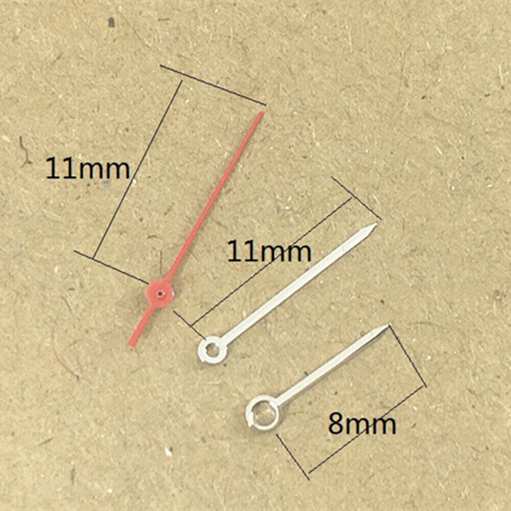 Aiguilles de montre de 11 mm, argentées et rouges, pour mouvement à quartz japonais Miyota 1M12