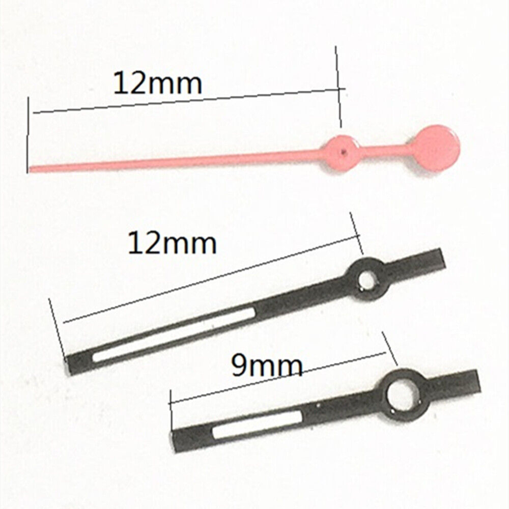 12 mm hellrosa Sekundenzeiger, schwarze Uhrzeiger für Miyota 7T35 Quarzwerk