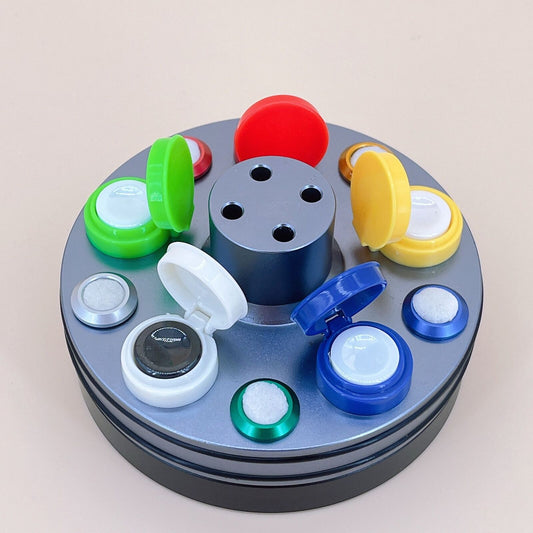 Die-cast alloy oil cup stand with 5 containers for precise watch repair.