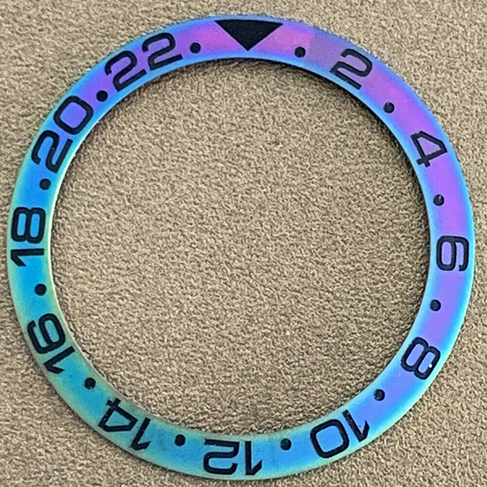 38 mm/30,5 mm mattierter regenbogenblau-goldener Keramik-Uhrenlünetteneinsatz passend für 40-mm-Gehäuse