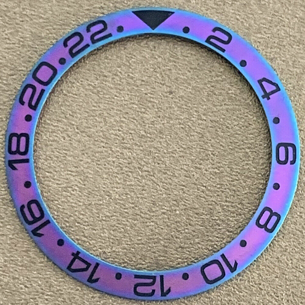 38 mm/30,5 mm mattierter regenbogenblau-goldener Keramik-Uhrenlünetteneinsatz passend für 40-mm-Gehäuse