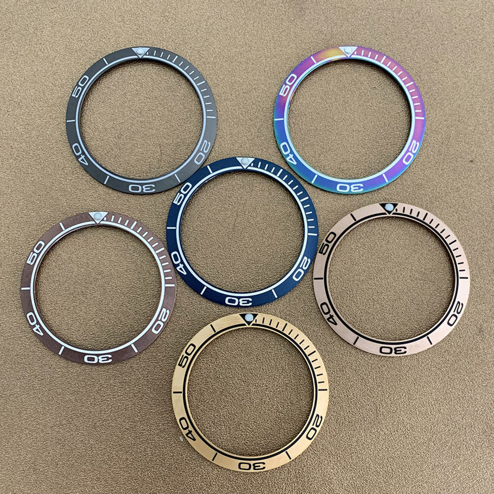 38 mm/30,5 mm matt regenbogenblau goldene Aluminium-Uhrenlünette