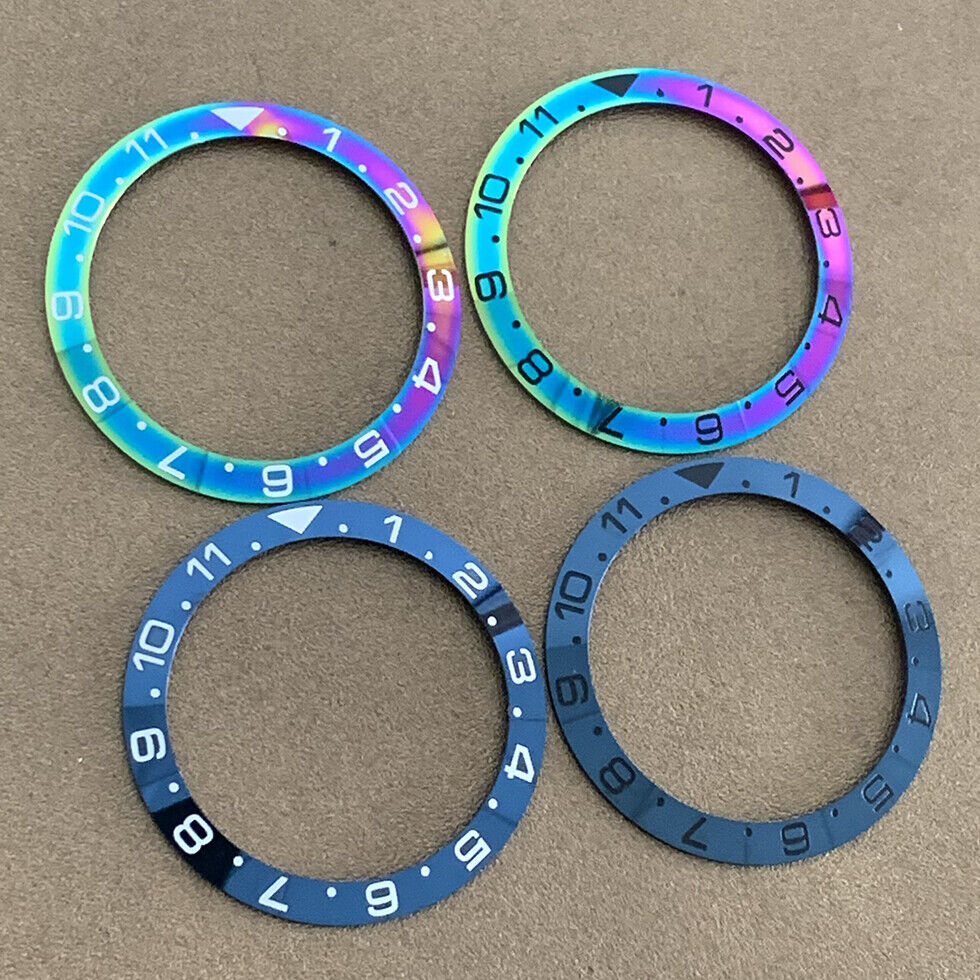 38 mm/30,5 mm Regenbogen-Lünette, weiße/schwarze Schrift, Aluminium-Uhrenlünette, Einsatzuhr