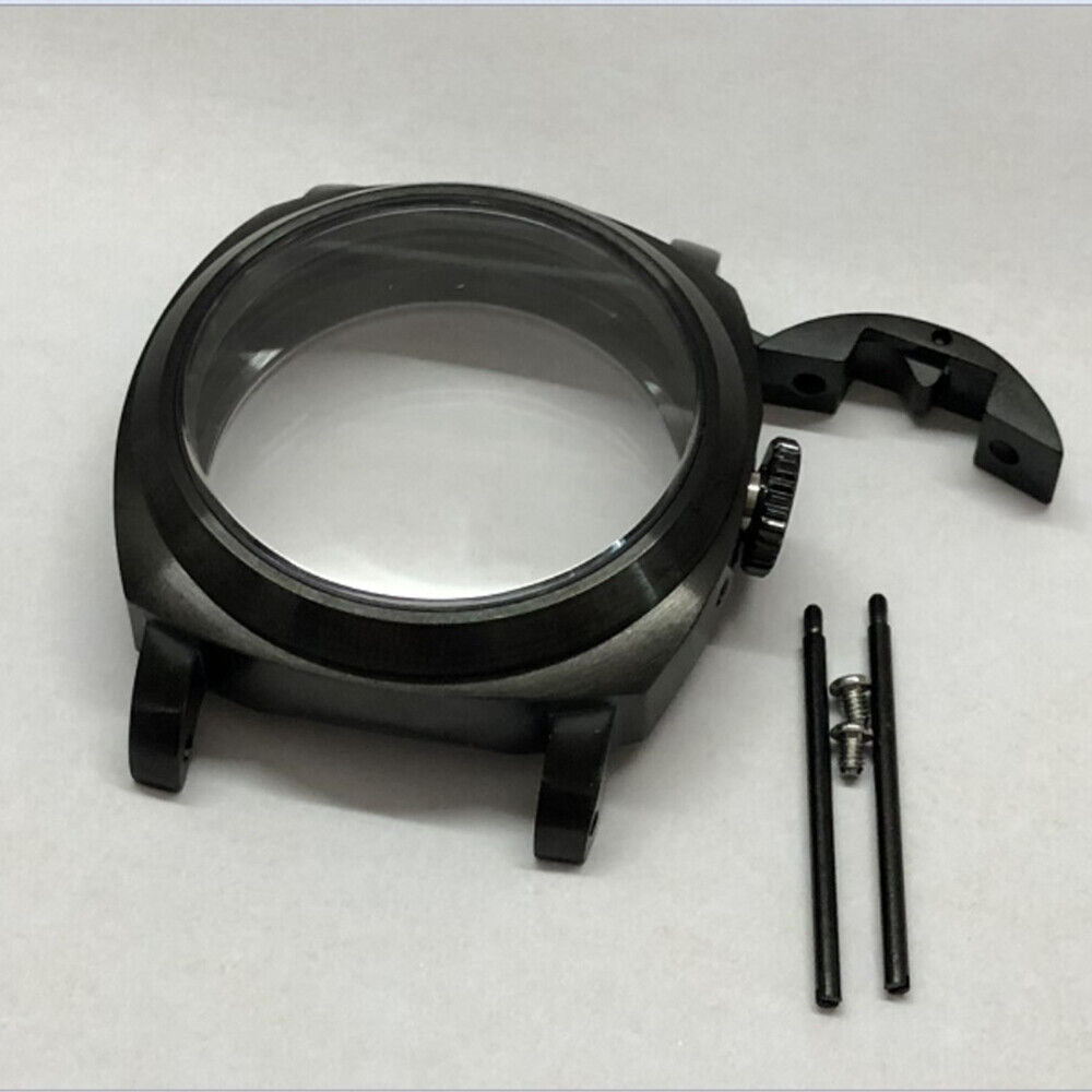 44mm black sapphire glass watch case by Seagull, fits ST3600/ST3621/ETA6497/6498 movements, durable 316L steel.