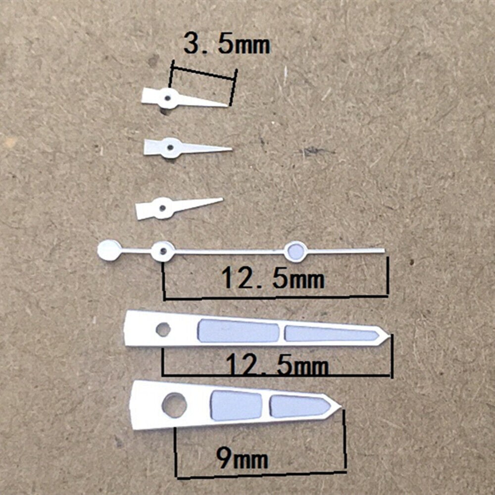 Aiguilles de montre vertes lumineuses argentées de 12,5 mm pour mouvement à quartz ISA 9232