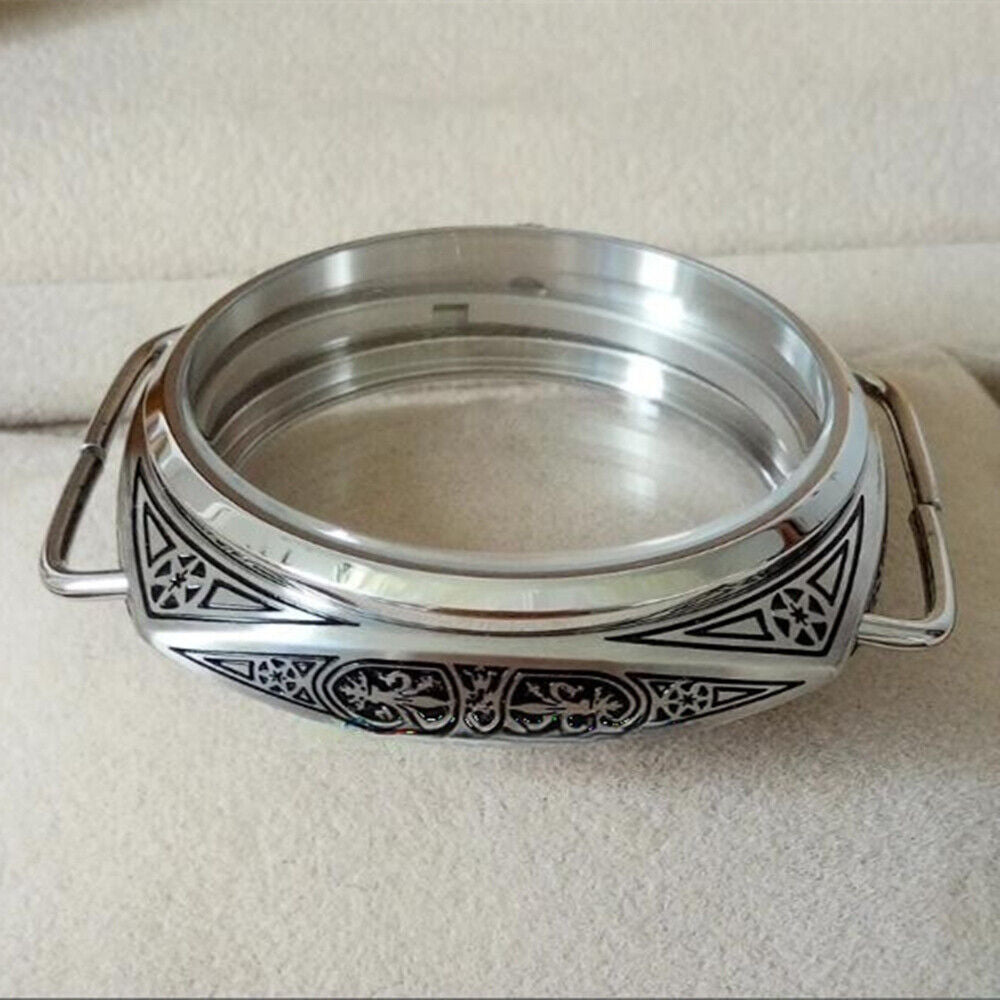 47mm Seagull ST3600 watch case crystal made from durable 316L stainless steel with scratch-resistant carved design.