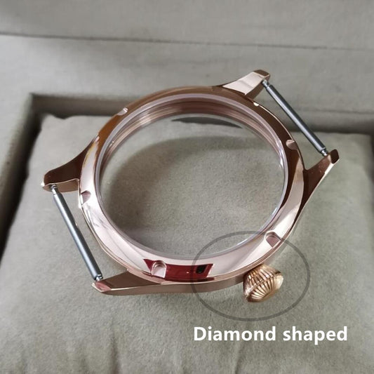 44mm 316L stainless steel watch case with sapphire crystal, compatible with Seagull ST3600/ST3621 and ETA6497/6498 movements.